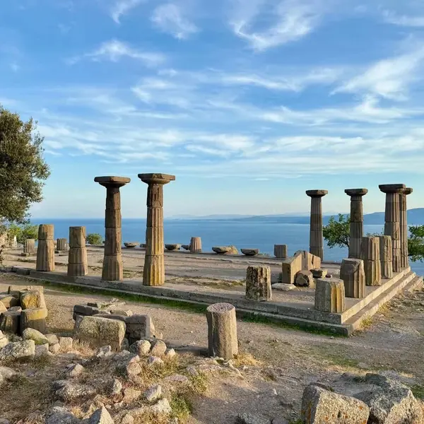 Columns of the Temple of Athena overlooking the Aegean at Assos