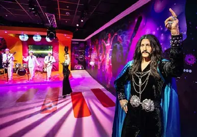 A stage area with colourful lights at Madame Tussauds Istanbul